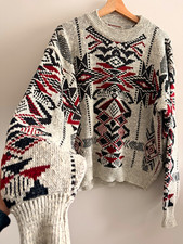 Vintage McGregor Men's XL Gray Geometric Knit Crewneck Long Sleeve Sweater picture