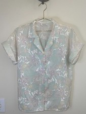Vintage Giovelli Floral Sheer Blouse Medium Pastel Button Front Made USA picture