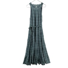 Torrid Maxi Dress Womens 2X Blue Green Plaid Sleeveless Belted Tiered Pockets picture