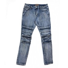 Crysp Denim Mens Distressed Moto Biker Ridge Skinny Stretch Jeans 36x33 picture
