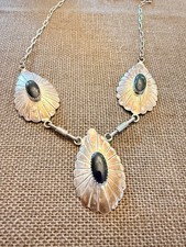 Vintage Native American Navajo Sterling Silver Black Onyx Necklace picture