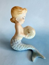 Vintage NORCREST Porcelain Mermaid Wall Plaque Blue Girl Holding Ball 🌴🐚🐳 picture