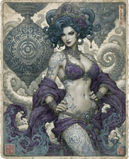Eldritch Void Oracle in Purple Silk with Cosmic Gear Halo Print - 100509733 picture