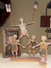 Antique 1867 Charles Martin Crandall Wooden Toy Acrobats Box And Rare Flags picture