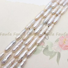 Natural 6x26mm Unique White Freshwater Baroque Long Biwa Pearl Loose Beads 15'' picture