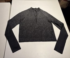 Lululemon Top Women's 8 Rest Less Cropped 1/2 Zip Herringbone Black White Shirt picture