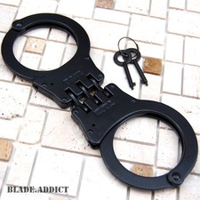 Professional Double Lock Black Steel Hinged Police Handcuffs w/ Keys Real EDC picture