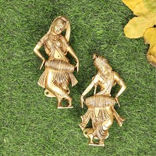 Radha Krishna Playing Dholak Brass Door Handle Pair picture