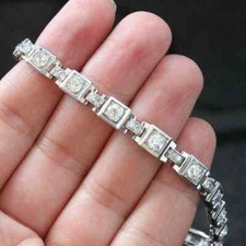 1940s French Art Deco Old Mine Cut 5.60 TCW CZ 925 Silver Geometric Bracelet picture
