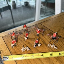 Lot Of Antique Hand Painted Fox Hunt Lead Figures Men Women & Horses & Dogs. picture