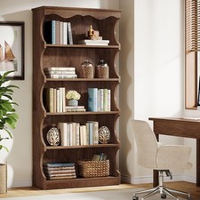 5-Tier Tall Bookcase 70-Inch Wooden Open Bookshelf Free-Standing Display Shelves picture