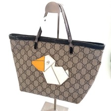 Authentic GUCCI Children's Zoo Duck GG PVC Tote Bag Brown Leather Vintage Rare picture