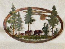 Bears And Trees Wildlife Cabin Metal Wall Art Rustic Home Decor Gifts picture
