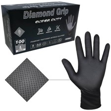 LAUCO Heavy Duty Industrial Black Nitrile Gloves with Raised Diamond Texture picture