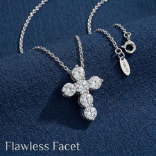 0.50ct- 2ctw Lab Grown Diamond Cross Pendant Necklace 14k Solid Gold 18