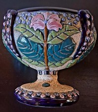Antique Large  Amphora Art Pottery Console Bowl – Czechoslovakia Early 1900's picture