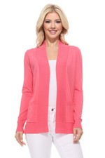 Yemak Women's Long Sleeve Open Front Knit Sweater Cardigan Shrug with Pocket picture