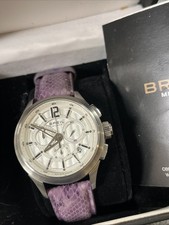 New Breil Milano Womens Chronograph White Dail Purple Leather Strap 34mm picture