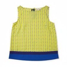 Ann Taylor LOFT Shirt Womens L Neon Green Blue Geo Dot Tie Back Sleeveless Top picture