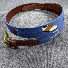 Smathers & Branson Belt Men 40 Golf Stuff Cart Leather Needlepoint Hand Stitched picture