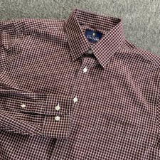 Stafford Performance Super Shirt Mens 15.5 32-33 Maroon Check Travel Button Up picture