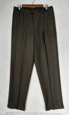 LikeNew Vintage Eddie Bauer 100% Wool Flannel Trousers Mens 33x32 Pleated Cuffed picture