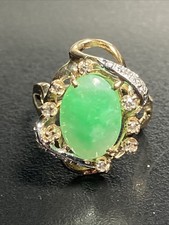 Spectacular 14k Jade & Diamond Estate Cocktail  Ring~Size 4.75~ 4.8Grams picture