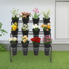 3 Layers Moving Plant Cart Shelf with Wheels Flower Display Stand + 12 Buckets picture