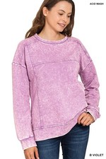 Zenana TTW-5354Y Exposed Seam Acid Washed Sweatshirt Bright Violet picture