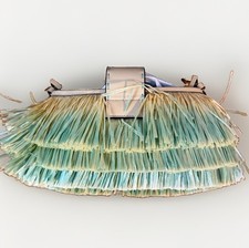 Fendi Baby B Fringe Raffia Mini Bag Fairy Green Soft Gold $2,200 w/ Box picture