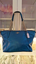 Authentic COACH Ava Chain Tote in Metallic Teal Pebbled Leather (F35868) picture