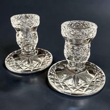 2 WATERFORD CRYSTAL Glandore Short Candlestick Holders Ornate Cut Crystal picture