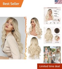 Stunning 26-Inch Long Layered Blonde Ombre Wig with Curtain Bangs for Daily Glam picture
