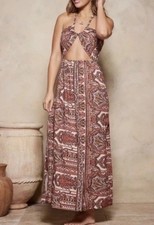 Tigerlily Maxi Dress AU 6 Halter Paisley Cut Out Smocked picture
