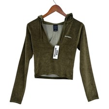 New LETS FRANS x URBAN OUTFITTERS Velour Cropped Hoodie Green Womens M W435 picture