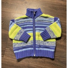 Hanna Andersson Size 90 3T Striped Chunky Knit Full Zip Cardigan Sweater Retro picture