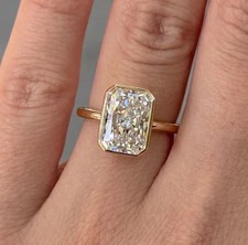 IGI 3.00Ct Radiant Cut VS1 Lab Grown Diamond Bezel Wedding Ring 14K Yellow Gold picture