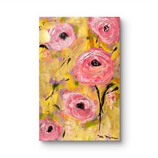 Mary Myers Original Abstract Expressionism Pink Ranunculus Floral on wood panel picture