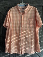 Izod Mens XXL Shirt Orange White Gingham Plaid Non Iron Stretch Button Down picture