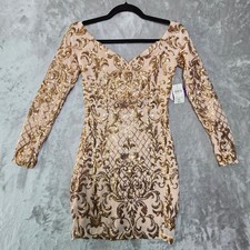 Windsor Nude Gold Sequin Damask Long Sleeve Mini Dress XS CD54618-NUDE/GOLD picture