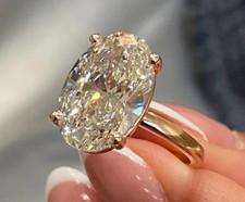 4Ct Oval Cut Lab Created Diamond Wedding Engagement Ring 14k Yellow Gold Plated picture