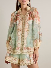 Zimmermann Daylight scalloped printed ramie blouse $ 675 Size 0  picture