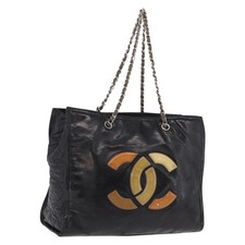 CHANEL Matelasse Chain Shoulder Bag Patent Leather Black Silver CC Auth bs37473 picture