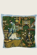 Vintage Homemade Quilted Embroidered Chinese Japanese Asian Pillow 15” picture
