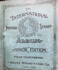 1924 Scott International Junior full sized  Postage Stamp Album. Over 500 stamps picture