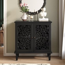 Sturdy Vintage Hollow-Carved Accent Cabinet,2-Door Display Storage Sideboard picture