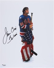 Jim Craig Team USA Signed 16x20 1980 Olympics Holding Stick & Flag Photo w/Insc picture