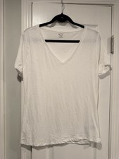 NWOT Madewell Size M White V Neck Short Sleeve Lightweight Slub Cotton Top picture