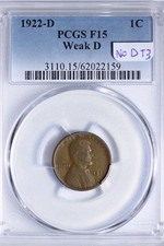 1922-D Weak D / No D Type 3 Lincoln Wheat Cent Penny PCGS F15 KYLM picture