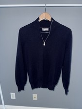 Brunello Cucinelli Quarter Zip Sweater Mens 50 Blue 100% Cashmere Made In Italy picture